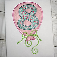 8th Birthday Balloon Machine Applique Design - Satin Stitch